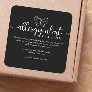 Allergi Alert Bakhandskar Minimalistisk Svart Fyrkantigt Klistermärke