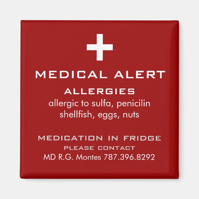 Allergies Medical Alert Magnet (Framsidan)
