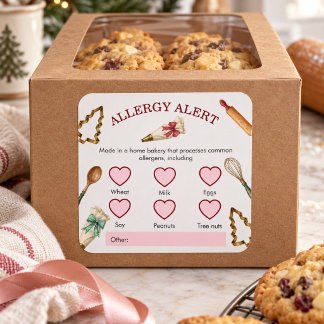 Allergivarning för livsmedelssäkerhet Rosa bakverk Fyrkantigt Klistermärke
