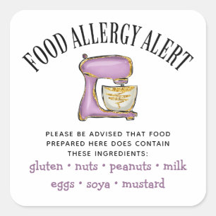 Allergy Alert Bakery Pastry Fyrkantigt Klistermärke