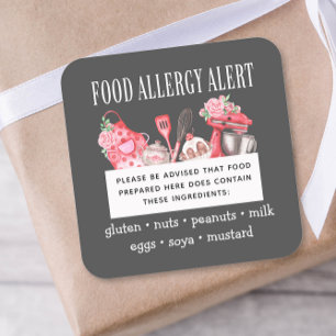 Allergy Alert Bakery Pastry Fyrkantigt Klistermärke