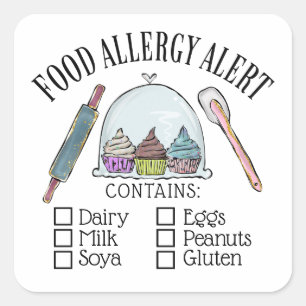 Allergy Alert Bakery Pastry Fyrkantigt Klistermärke