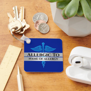 Allergy alert DIY allergisk mot Blue SILVER caduce Nyckelring