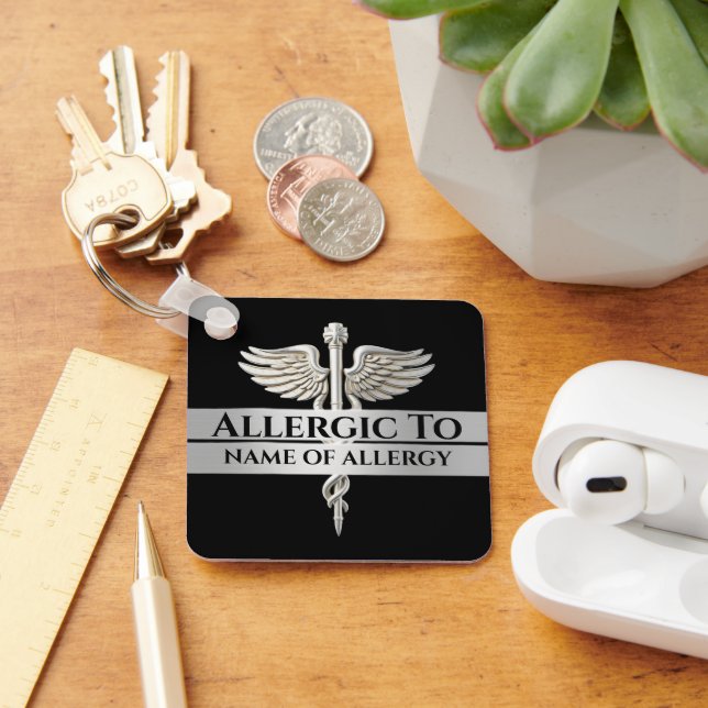 Allergy alert DIY allergisk mot SILVER caduceus Nyckelring (Skrivbord)
