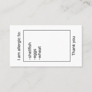 Allergy Card Visitkort