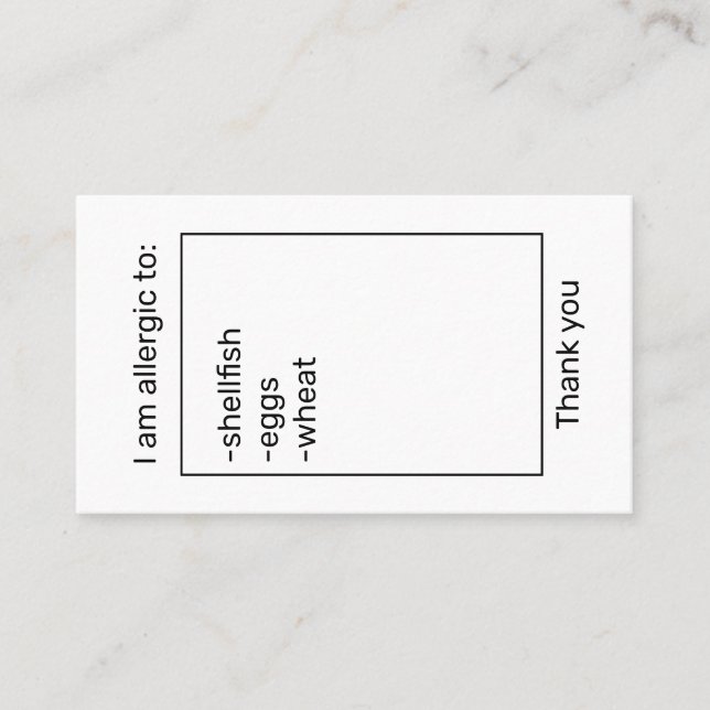 Allergy Card Visitkort (Framsida)