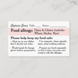 Allergy Dining Card, Celiac Friendly Restaurant