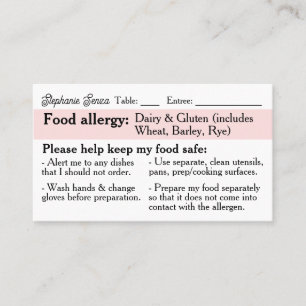 Allergy Dining Card, Celiac Friendly Restaurant