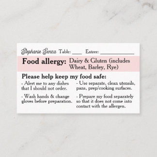 Allergy Dining Card, Celiac Friendly Restaurant