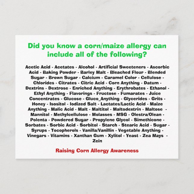 Allergy List - vykort för maj (Framsida)