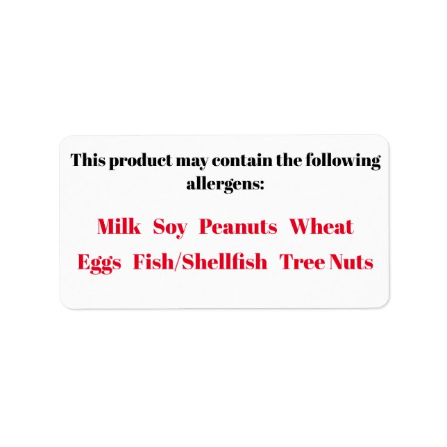 Allergy-märkning för stuvningslagstiftning, hemmab adressetikett (Framsidan)