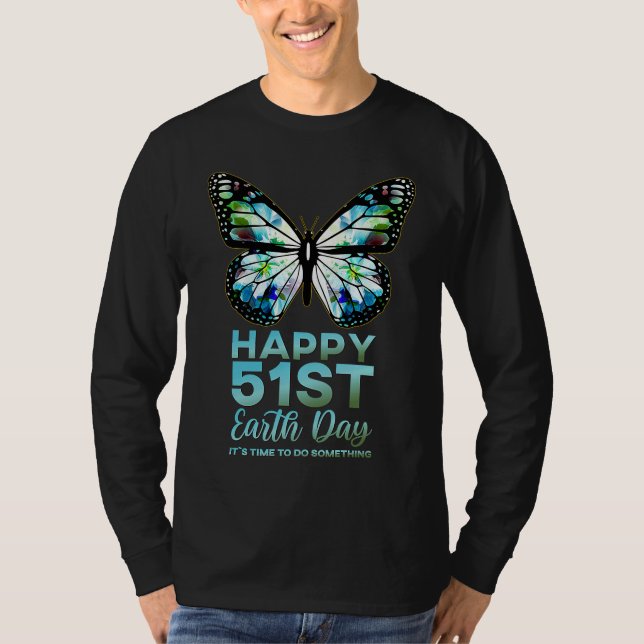 Alles Gute zum 51st Day der Erde Monarch Flower Bu T Shirt (Framsida)