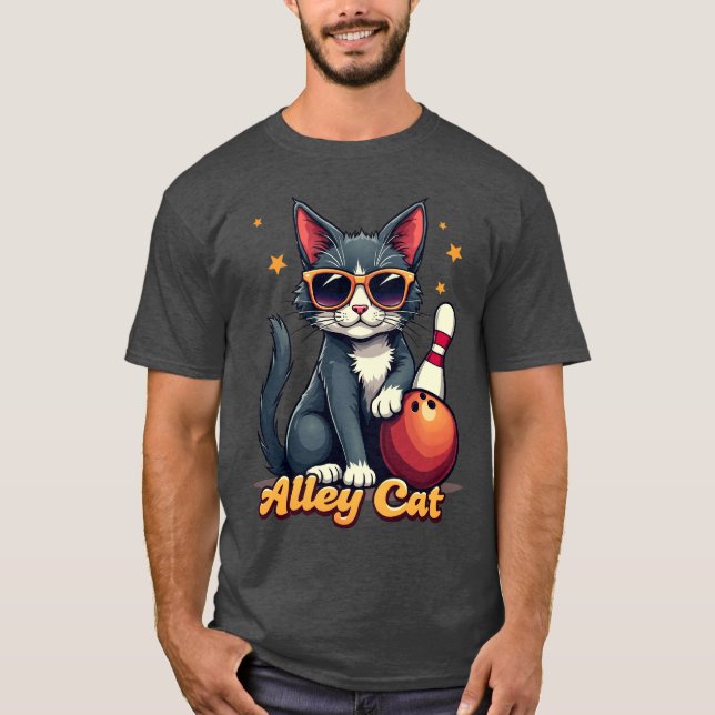 Alley Cat Bowling Funny Cat Bowlareare T Shirt (Framsida)
