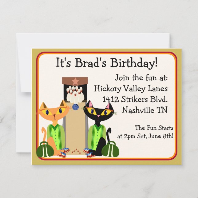 Alley Cats Bowling Party Inbjudningar (Framsida)