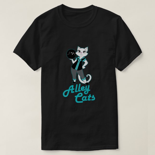 Alley Cats Bowling Team Dam Backside Skriv ut T Shirt (Design framsida)