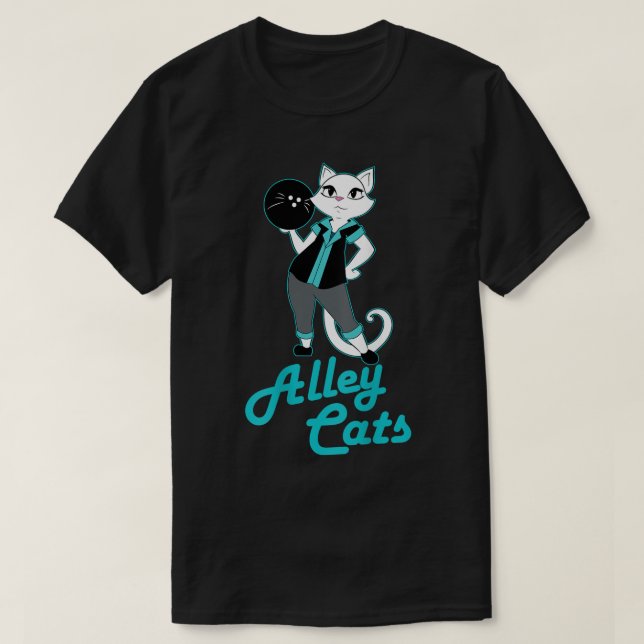 Alley Cats Bowling Team Dam Backside Skriv ut T Shirt (Design framsida)