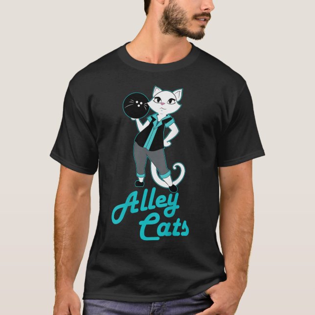 Alley Cats Bowling Team Dam Backside Skriv ut T Shirt (Framsida)