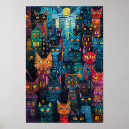 Alley Cats i städerna: Vibrant City Mural Art Poster