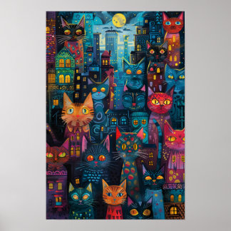 Alley Cats i städerna: Vibrant City Mural Art Poster