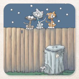 Alley Cats på en stängsel Papper Underlägg Kvadrat