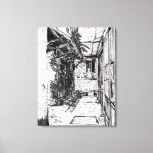 Alleyway Saigon Vietnam Cityscape Pen och Bläck Ar