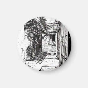 Alleyway Saigon Vietnam Cityscape Pen och Bläck Ar Magnet