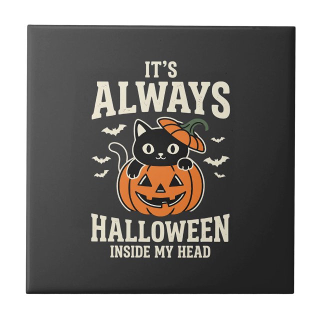 Allhelgonsa Black Cat Pumpa Design Kakelplatta (Framsidan)