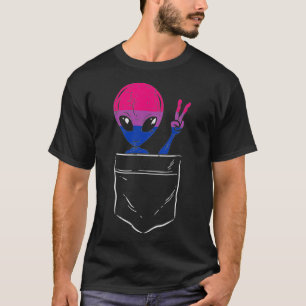 Allien in Pocket Wave HGBTQ Bisexual Flagga Gay Pr T Shirt