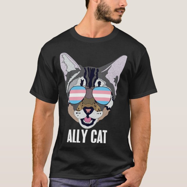 Allierad Katt Rolig Katt Trans Pride T Shirt (Framsida)