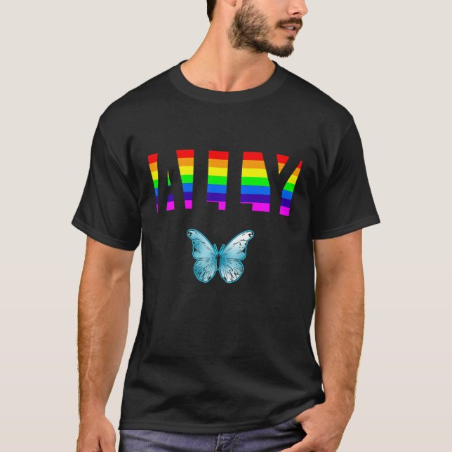 Allierad Pride HBTQ Jämlikhet Regnbåge Lesbisk Gay T Shirt (Framsida)