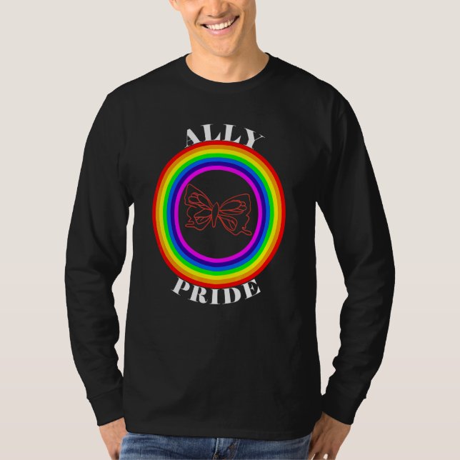 Allierad Pride HBTQ Jämlikhet Regnbåge Lesbisk Gay T Shirt (Framsida)