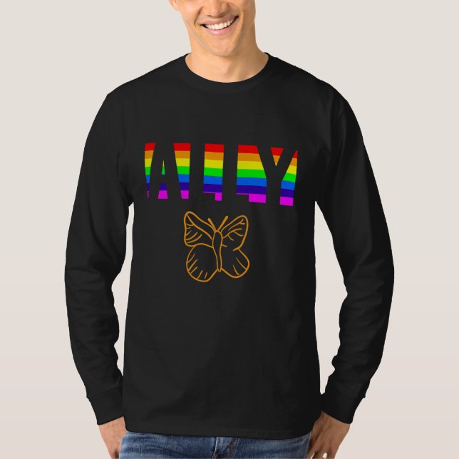 Allierad Pride HBTQ Jämlikhet Regnbåge Lesbisk Gay T Shirt (Framsida)