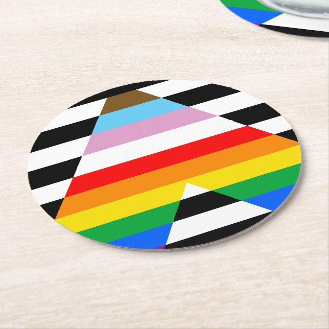 Allierad Progress Pride Flagga Underlägg Papper Rund (Vinklad)