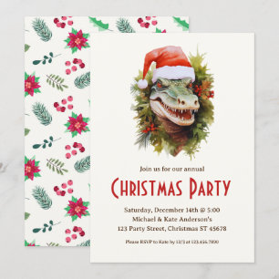 Alligator a Santa Hat Poinsettias jul Party Inbjudningar