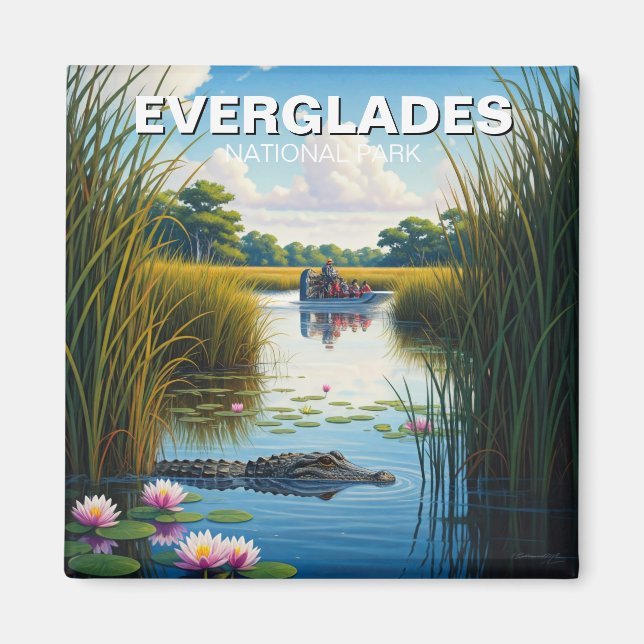 Alligator Airboat Everglades nationalpark Florida Magnet (Framsidan)