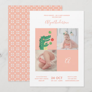Alligator ・ Alphabet Monogram Cute Baby Shower Inbjudningar