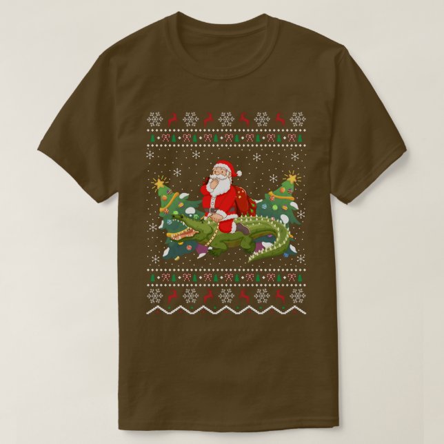 Alligator Älskare Gift Ugly Santa Riding Alligator T Shirt (Design framsida)