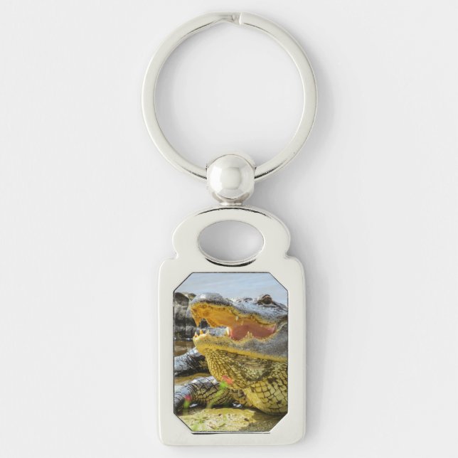 Alligator. Ansikte - till - ansikte Rektangulärt Silverfärgad Nyckelring (Framsidan)