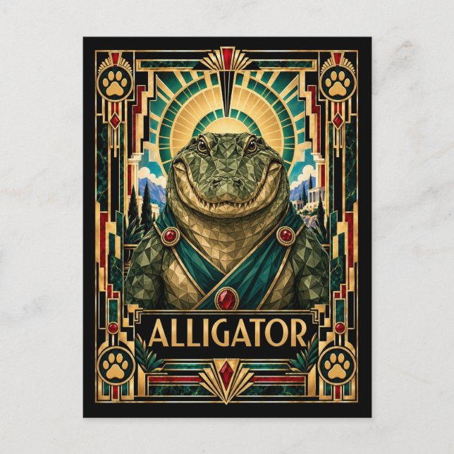 Alligator, Art Deco Wildlife Vykort (Framsida)