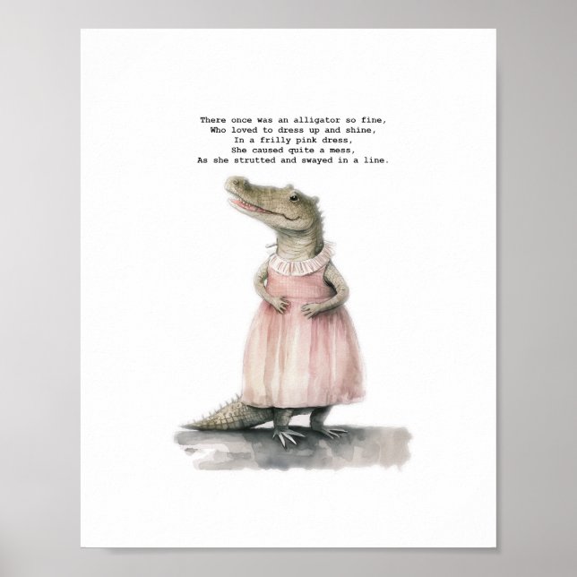 Alligator Art Print - "Alligator in Rosa" Poster (Framsidan)