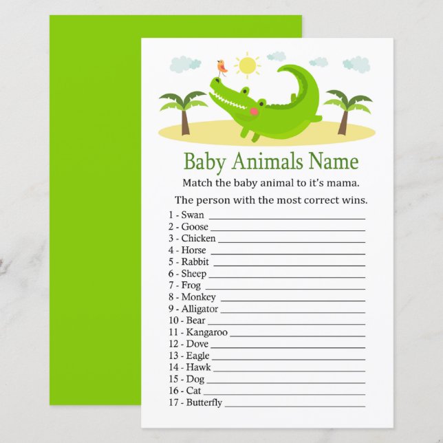 Alligator Baby djur Namn-spel (Fram/baksida)