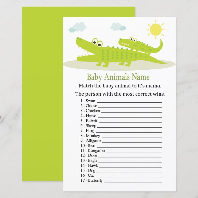 Alligator Baby djur Namn-spel (Fram/baksida)