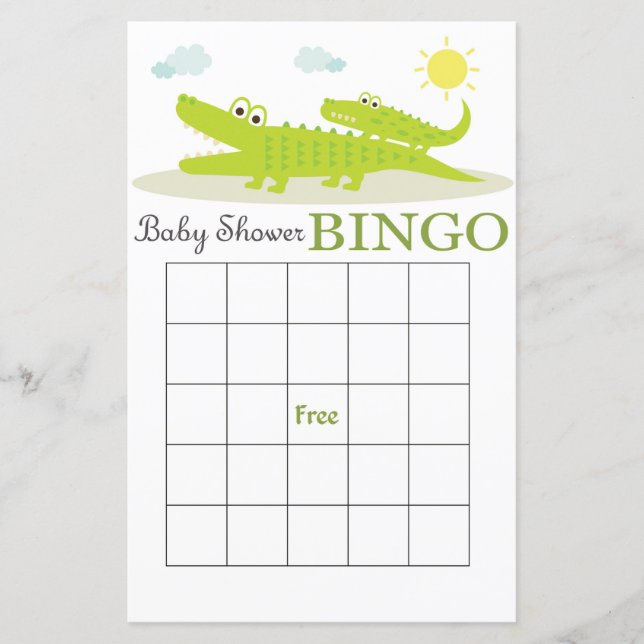Alligator baby shower bingo-kort (Framsida)