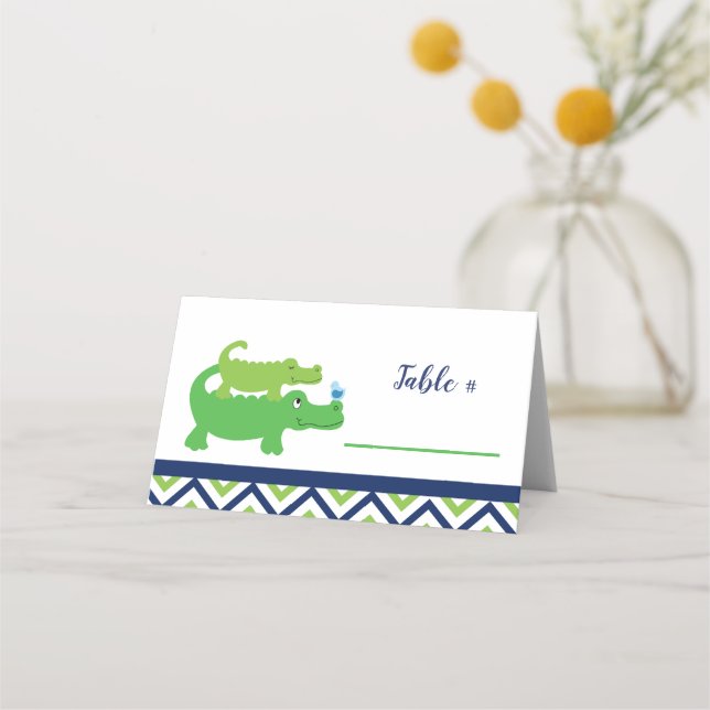 Alligator Baby Shower eller Birthday Place Cards Placeringskort (Framsida)