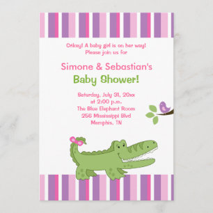 Alligator Baby Shower Inbjudan Rosa/Grön 5x7