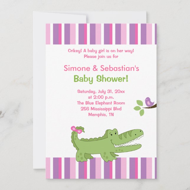 Alligator Baby Shower-inbjudan Rosa/Grönt 5x7 Inbjudningar (Framsida)