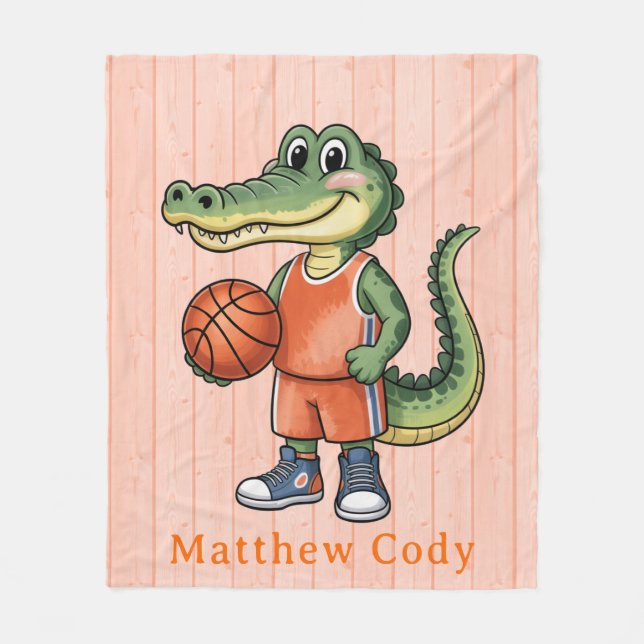 Alligator Basketball-Födelsedagsfest för Boys Gift Fleecefilt (Framsidan)