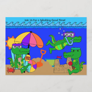 Alligator Beach Party Swimming Birthday-inbjudan Inbjudningar