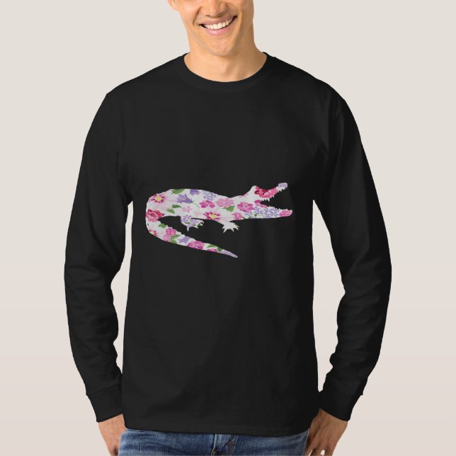 Alligator Blommigt Skriv ut blomma Hippie Hawaiian T Shirt (Framsida)