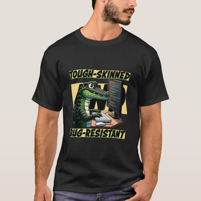 Alligator Coder: Tuff-Skinnad, Kryp-resistent T Shirt (Framsida)